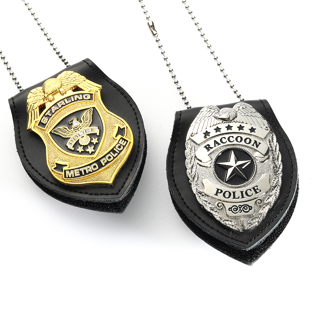 Custom Metal Gold 3D Security Badge With Leather Holder
