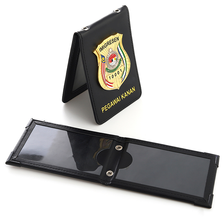Custom Metal Shield Badge with Leather Id Inserts