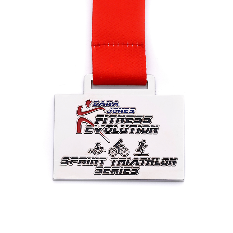 Professional Square Zinc Alloy Sprint Triathlon Medal for Youth
