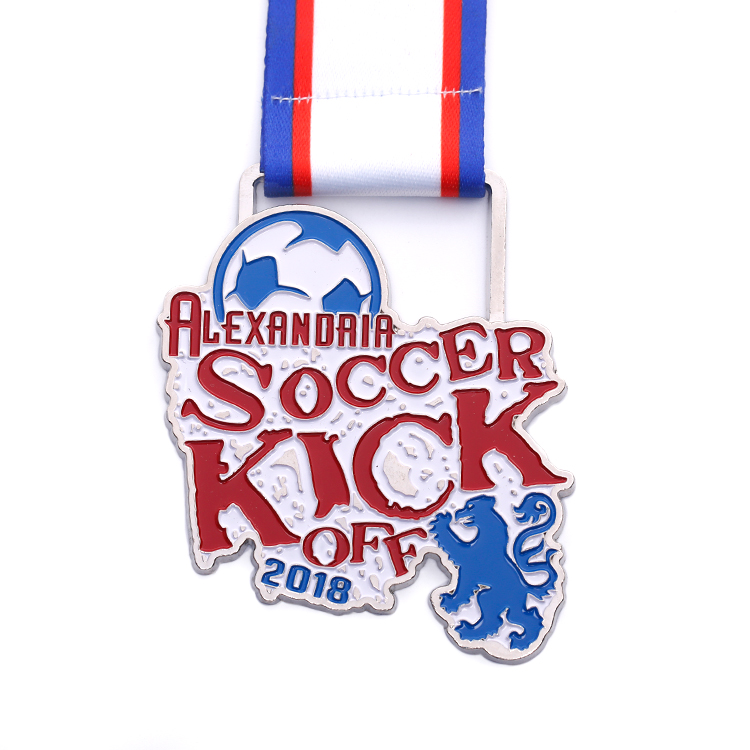 Round Metal Silver Soccer Medal for Sports