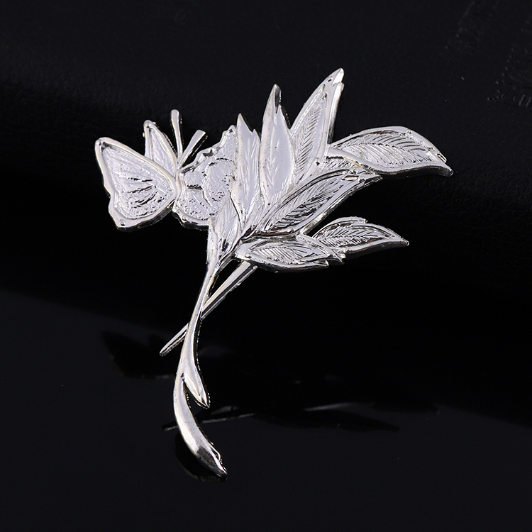 Custom Metal Alloy Butterfly And Leaf 3D Brooch