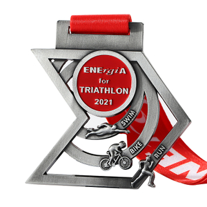 Customized Metal Silver 3D Cut out Medal for Triathlon