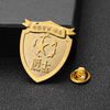 Die Struck Metal Shield Gold Pin with Sandblast Background