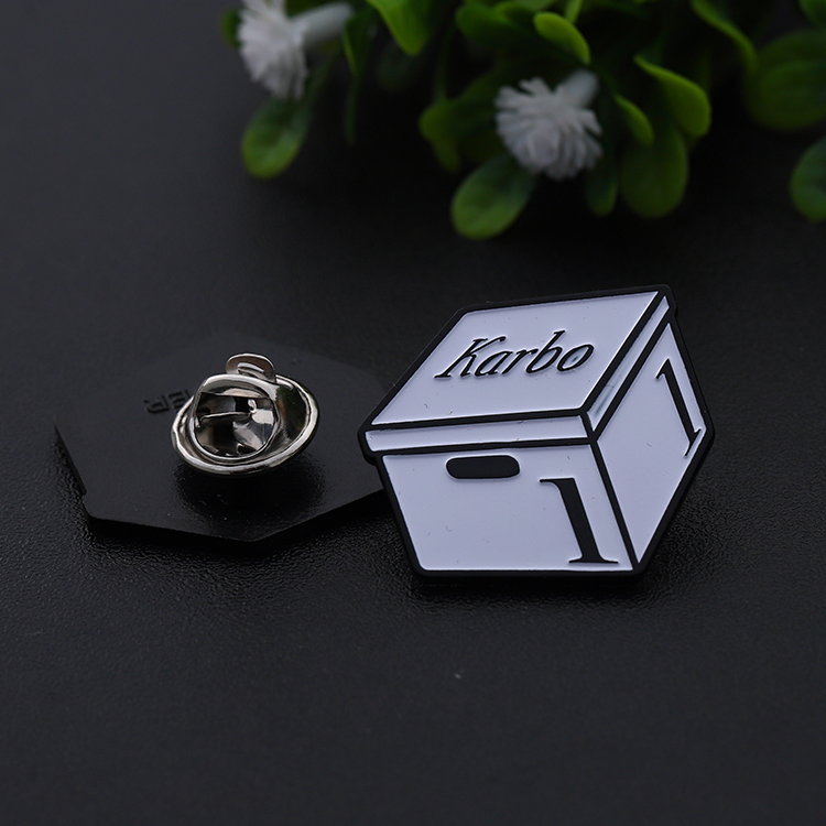 Personalized Metal Black And White Hexagon Pin