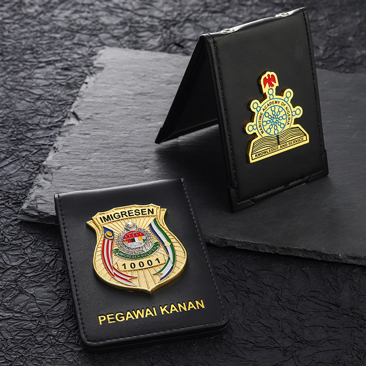 Custom Metal Shield Badge with Leather Id Inserts