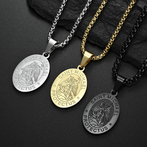 Stainless Steel Gold Silver And Black Saint Michael Medals for Religious
