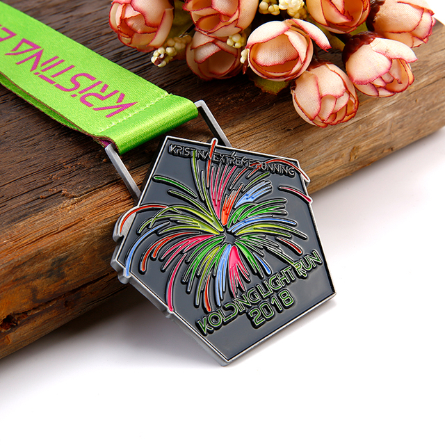 Metal Custom Fireworks Design Light Run Medal for Kolding
