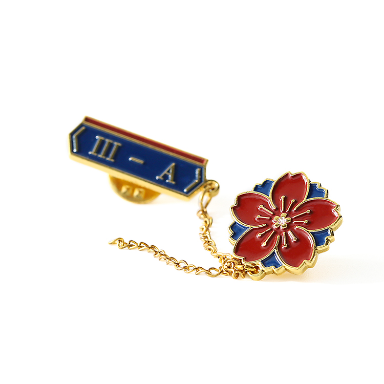Metal Alloy Gold Flower Chain Pin Custom