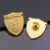 Die Struck Metal Shield Gold Pin with Sandblast Background