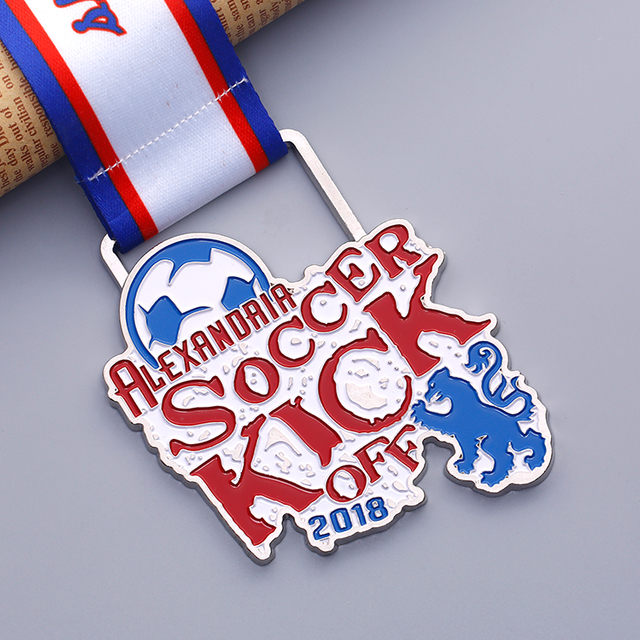 Round Metal Silver Soccer Medal for Sports