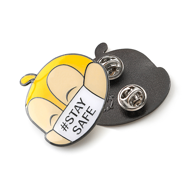 Metal Custom Black Stay Safe Mask Pin