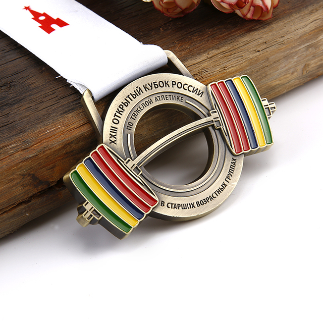 Custom High Quality Bronze Barbell Design Weightlift Medal for Athletes